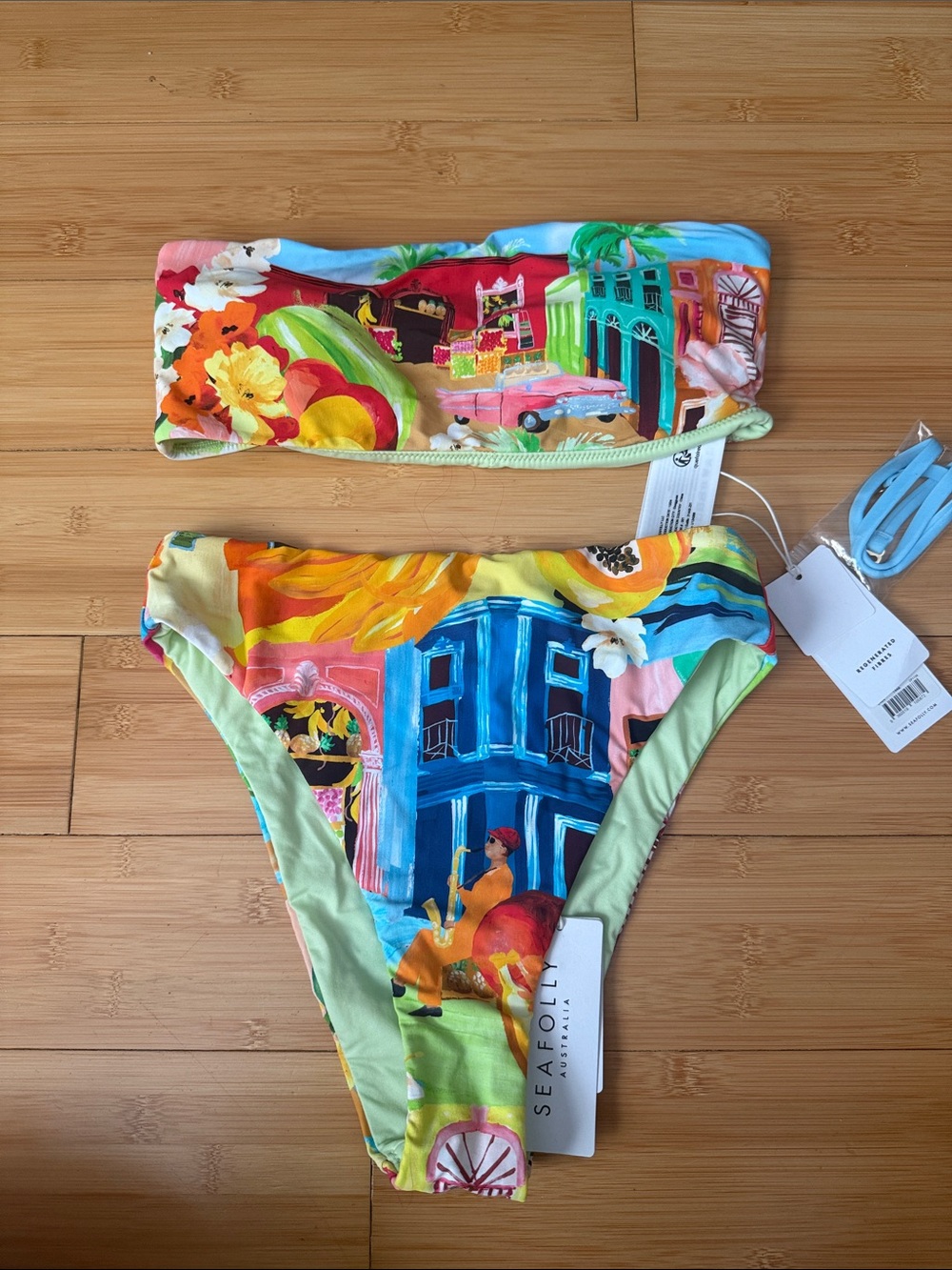 Seafolly Girls' Multicolor Tropical Print Bikini in Blue, Green & Pink